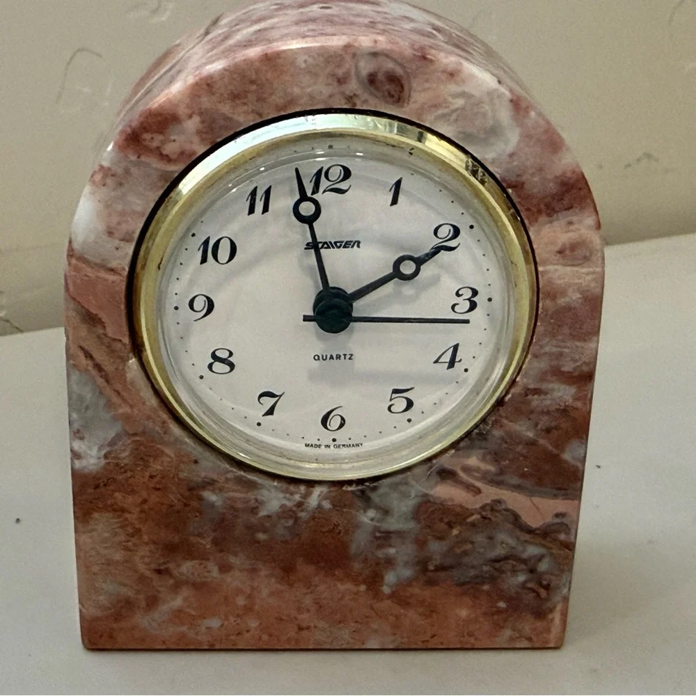 Vintage PINK GENUINE MARBLE STONE‎ DESK TOP/TABLE CLOCK  Steiger Quartz Germany